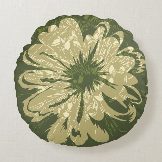 Aquarius Vintage Psychedelic Floral Reversible Round Pillow (Front)