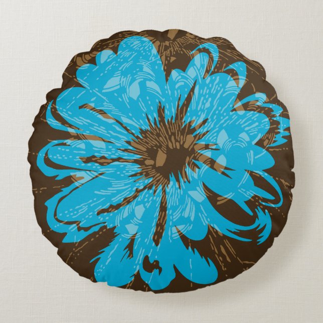 Aquarius Vintage Psychedelic Floral Reversible Round Pillow (Front)