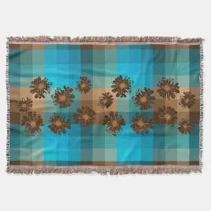 Aquarius Vintage Shadow Plaid & Psychedelic Floral Throw Blanket