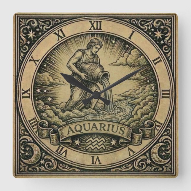 Aquarius Vintage Zodiac Wall Clock (Front)