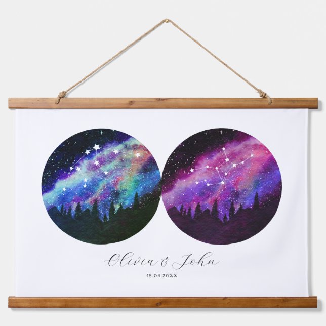 Aquarius Virgo Personalized Couples Horoscope Hanging Tapestry (Front)