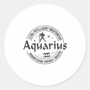 Aquarius Virtues Vintage Style Zodiac Design, Aqua Classic Round Sticker
