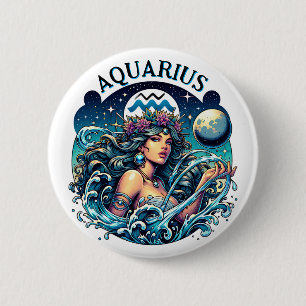 Aquarius Water Bearer Beautiful Woman Astrology 2 Inch Round Button