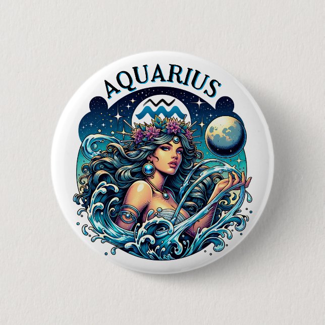 Aquarius Water Bearer Beautiful Woman Astrology  2 Inch Round Button (Front)