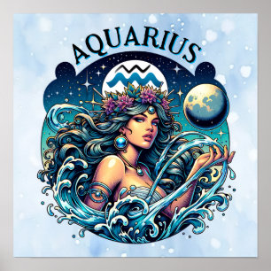 Aquarius Water Bearer Beautiful Woman Astrology Poster