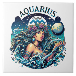 Aquarius Water Bearer Beautiful Woman Astrology Tile