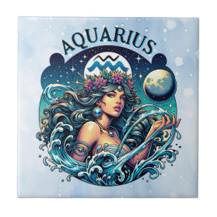 Aquarius Water Bearer Beautiful Woman Astrology Tile