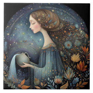 Aquarius Water Bearer Zodiac Astrology Birthday Tile