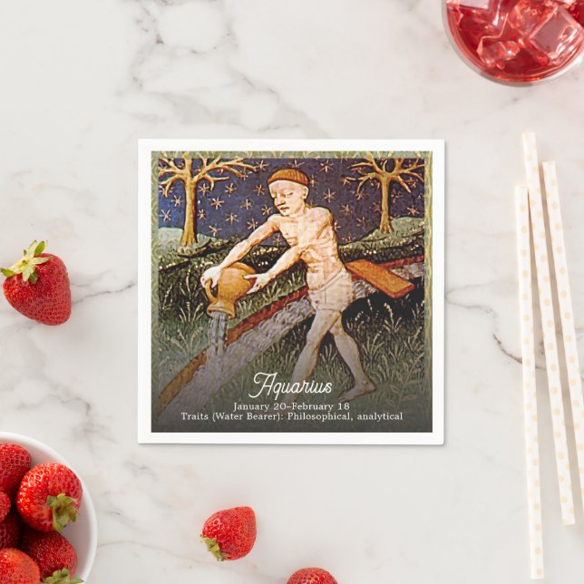 Aquarius Water Bearer Zodiac Sign Birthday Party Napkin (Insitu)