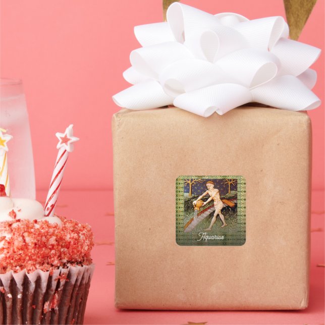 Aquarius Water Bearer Zodiac Sign Birthday Party Square Sticker (Party)