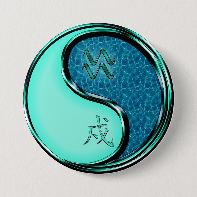 Aquarius & Water Dog 3 Inch Round Button (Front)