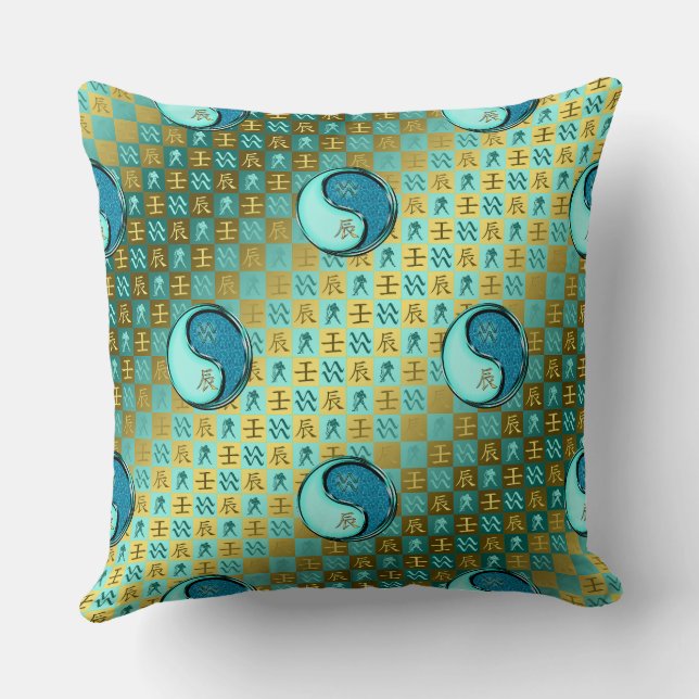 Aquarius & Water Dragon Throw Pillow (Back)