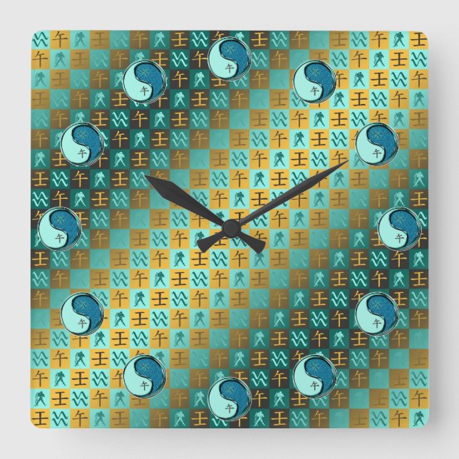 Aquarius & Water Horse Square Wall Clock (Front)