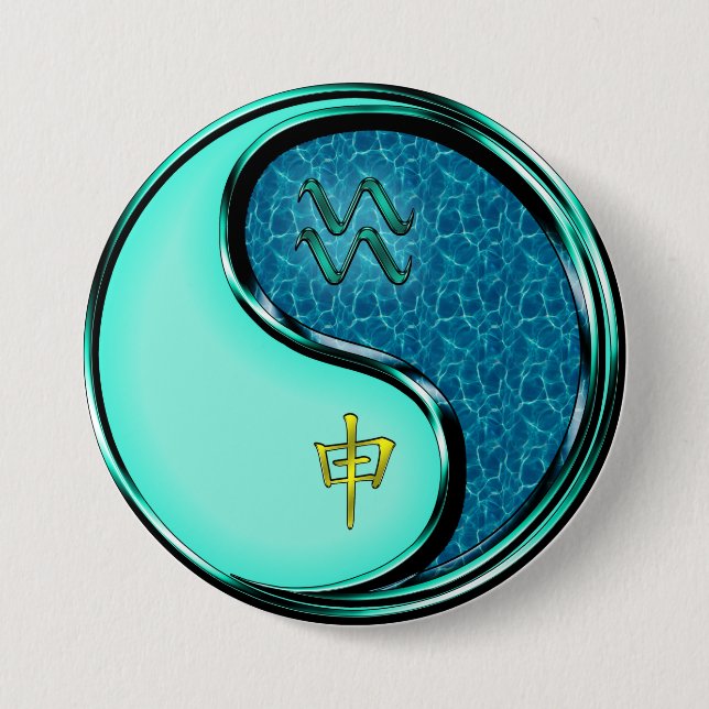 Aquarius & Water Monkey 3 Inch Round Button (Front)