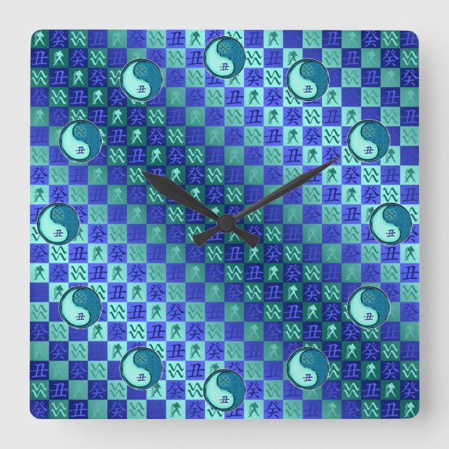 Aquarius & Water Ox Square Wall Clock (Front)