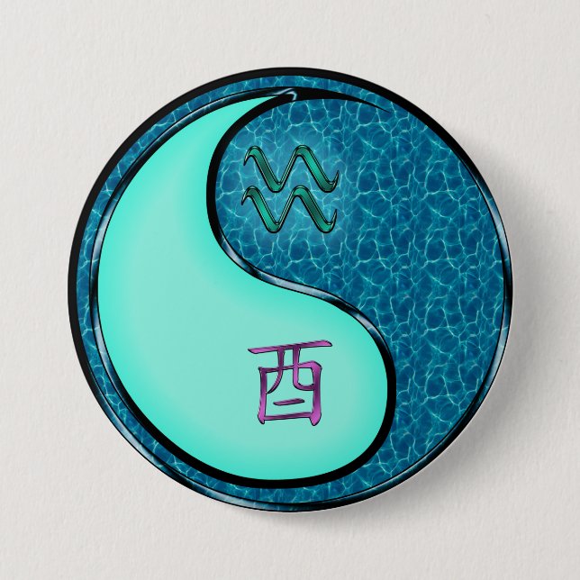Aquarius & Water Rooster 3 Inch Round Button (Front)