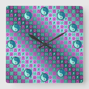 Aquarius & Water Rooster Square Wall Clock