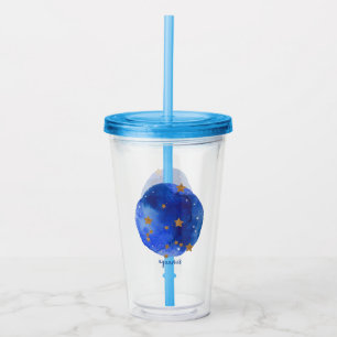 Aquarius Watercolor Night Sky Constellation Zodiac Acrylic Tumbler