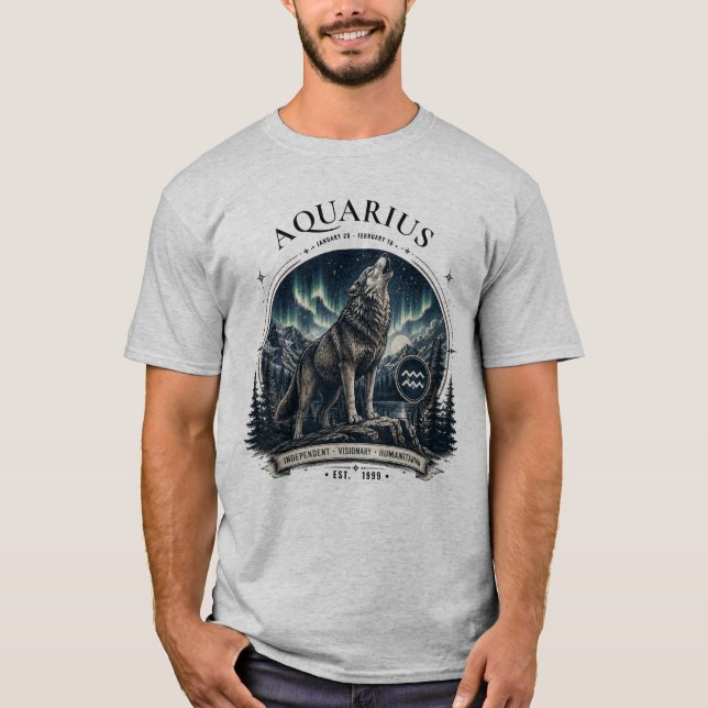 Aquarius Wolf Zodiac Shirt (Front)