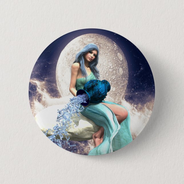 Aquarius – Woman Pouring Water From a Jug 2 Inch Round Button (Front)