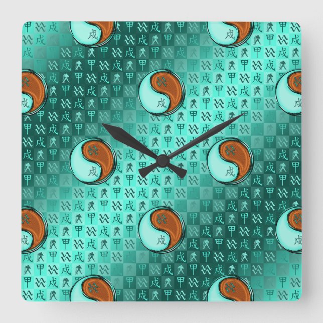 Aquarius & Wood Dog Square Wall Clock (Front)