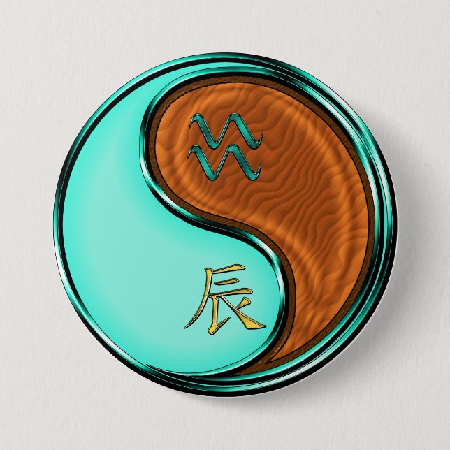 Aquarius & Wood Dragon 3 Inch Round Button (Front)