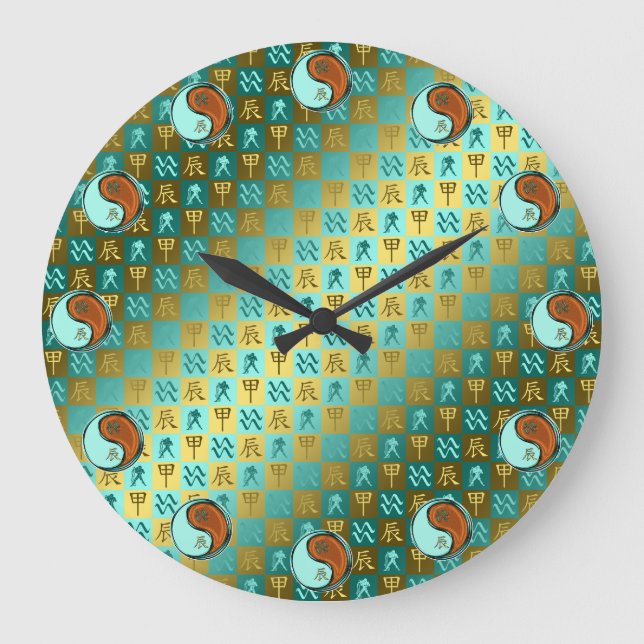 Aquarius & Wood Dragon Large Clock (Front)