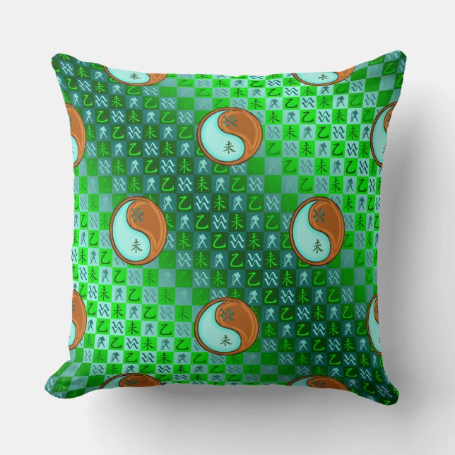 Aquarius & Wood Goat Throw Pillow (Front)