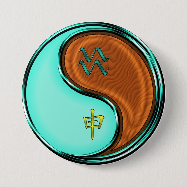Aquarius & Wood Monkey 3 Inch Round Button (Front)