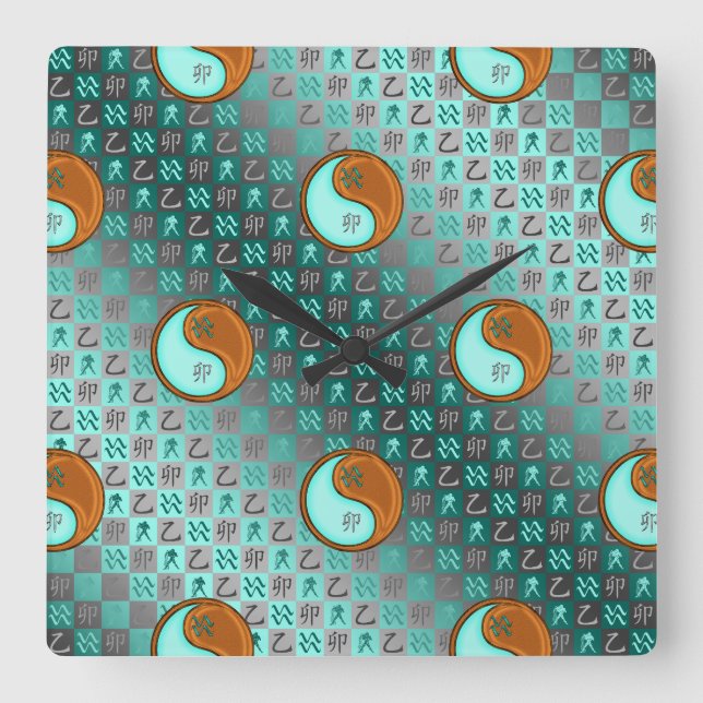 Aquarius & Wood Rabbit Square Wall Clock (Front)