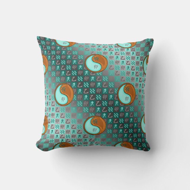 Aquarius & Wood Rabbit Throw Pillow (Front)