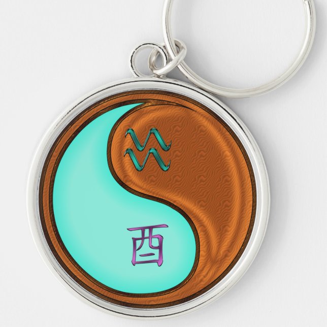 Aquarius & Wood Rooster Keychain (Front)
