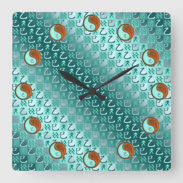 Aquarius & Wood Snake Square Wall Clock (Front)