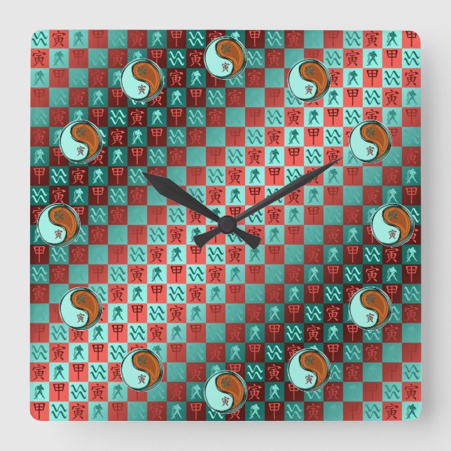 Aquarius & Wood Tiger Square Wall Clock (Front)