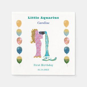 Aquarius Zodiac 1st Birthday Balloons & Artistic  Napkin