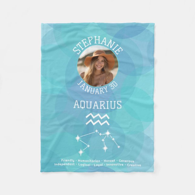 Aquarius Zodiac Astrology Sign Photo Birthdate Fleece Blanket (Front)