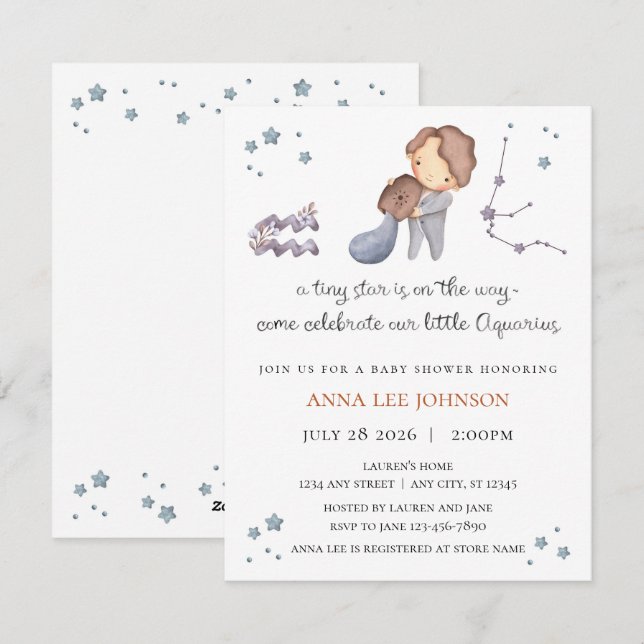 Aquarius Zodiac Baby Shower Invitation (Front/Back)