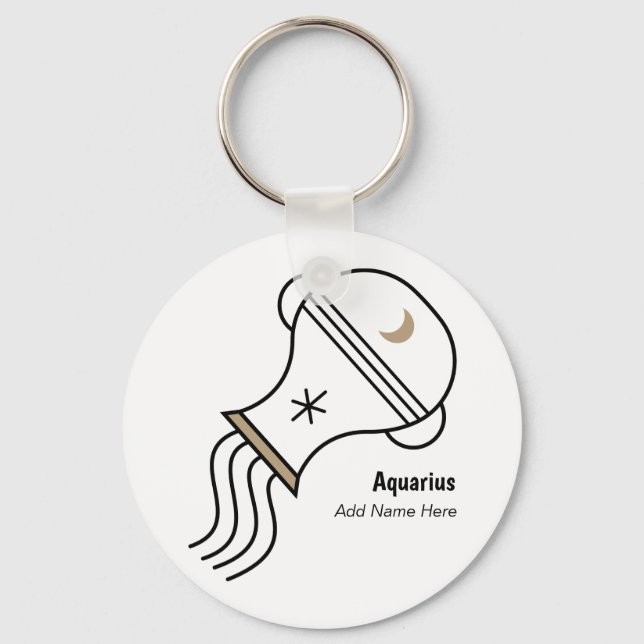 Aquarius zodiac birthday black gold keychain (Front)