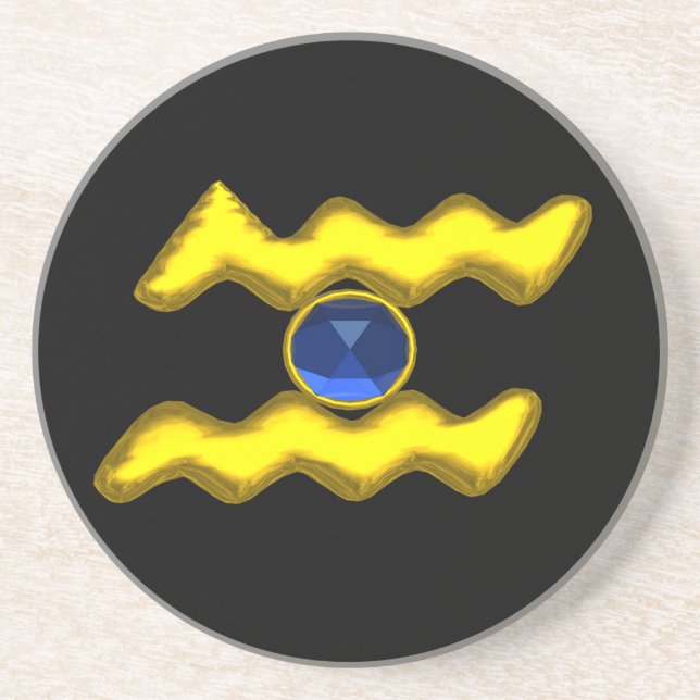 AQUARIUS ZODIAC BIRTHDAY JEWEL Blue Sapphire Black Coaster (Front)