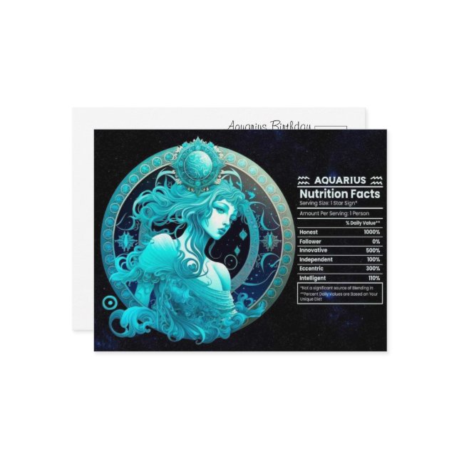 Aquarius Zodiac Birthday Postcard (Front/Back In Situ)