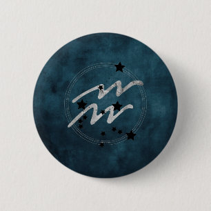 Aquarius zodiac black & silver constellation teal  2 inch round button