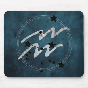 Aquarius zodiac black & silver constellation teal  mouse pad