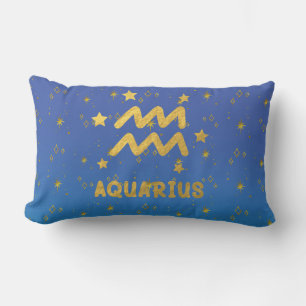 Aquarius Zodiac Blue and Gold Lumbar Pillow