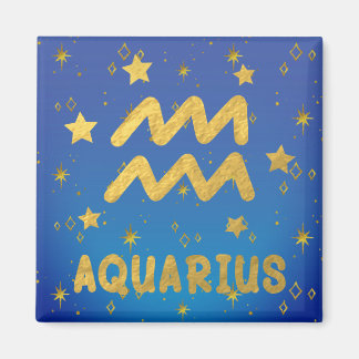 Aquarius Zodiac Blue and Gold Magnet