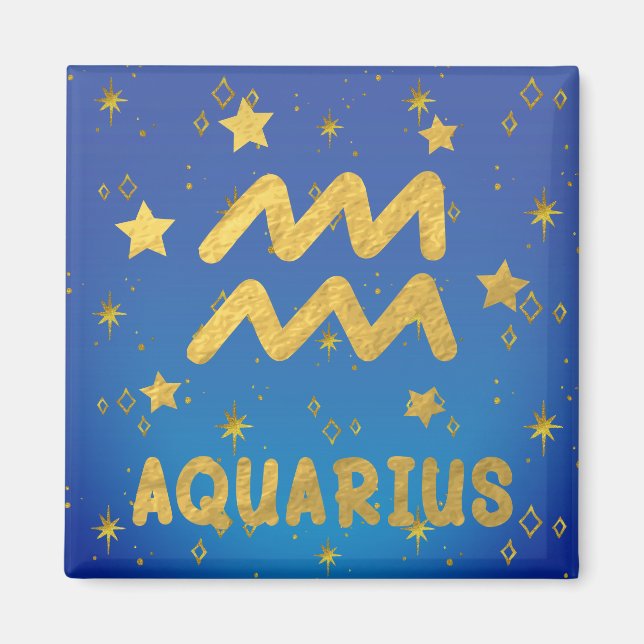 Aquarius Zodiac Blue and Gold Magnet (Front)