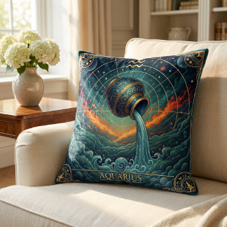 Aquarius Zodiac Celestial Throw Pillow