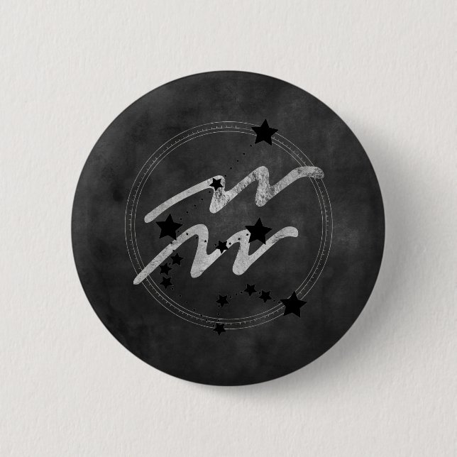Aquarius zodiac constellation black and silver 2 inch round button (Front)