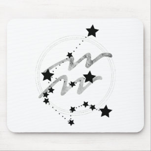 Aquarius zodiac constellation black and silver mouse pad