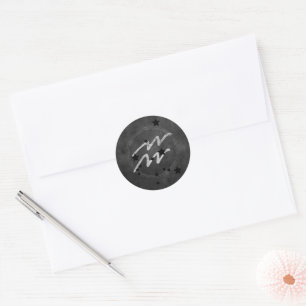 Aquarius zodiac constellation black silver astro classic round sticker