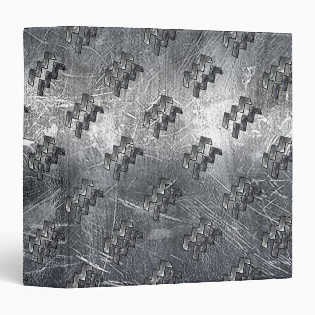 Aquarius Zodiac Distressed Silver Steel Style Binder (Front/Spine)